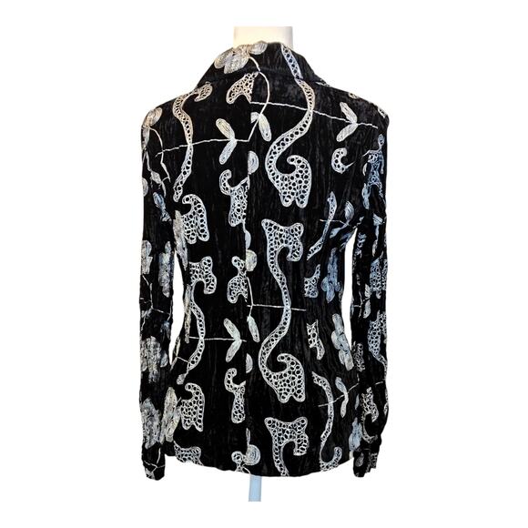Alberto Makali Crinkle Velvet Black Embroidered Shirt Size Large Button Front - Picture 3 of 9